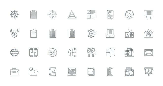 32 Delgado línea vectores para organización tema multi-estilo íconos para creativo proyectos