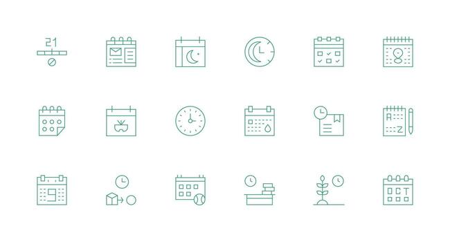 Calendar Icon Collection with 18 Minimal Line Designs Full Icon Library for UI Designers vector