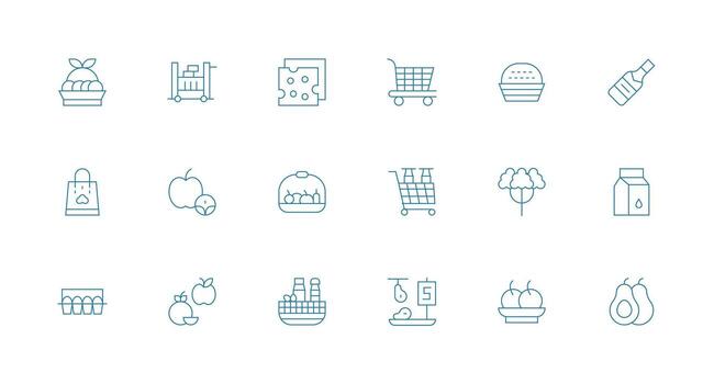 Grocery Design Icons featuring 18 in Minimal Line Style Icon Set for Apps vector