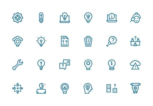 problema resolviendo diseño íconos presentando 24 en grueso línea línea estilo escalable íconos para todas temas vector