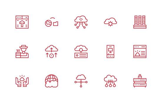 Hosting Visual Pack containing 15 Regular Line Icons UI Icon Set vector