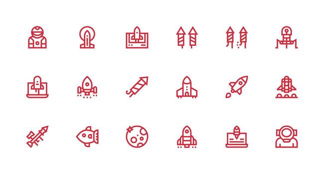 Rocket Design Icons featuring 18 in Strong Stroke Line Style Web Icon Collection vector