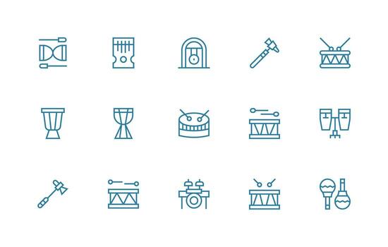 percusión icono conjunto con 15 regular línea gráficos web icono colección vector