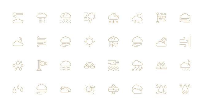 Meteorology Design Icons featuring 32 in Thin Line Style Essential Icon Set for Teams vector