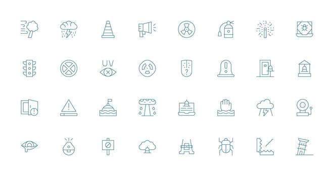 Warning Set with 32 Thin Line Icons Scalable Icon Pack vector