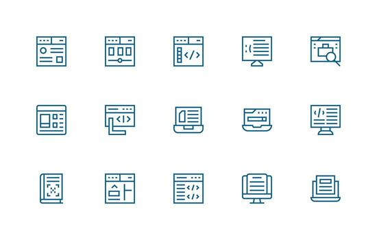 Webpage Visual Pack containing 15 Regular Line Icons Icon Pack for Various Themes vector