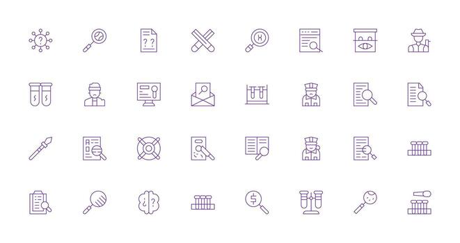 Investigation Icon Set with 32 Thin Line Graphics Basic Icon Series vector