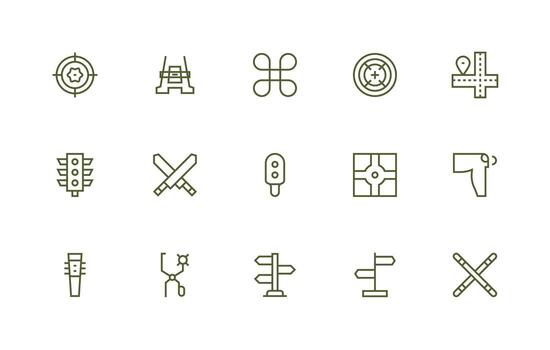 Intersection Visual Pack containing 15 Regular Line Icons Icon Set vector