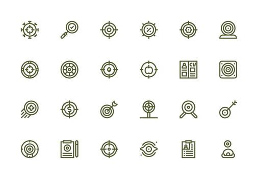 objetivo icono conjunto con 24 grueso línea línea gráficos diseño Listo icono conjunto para equipos vector