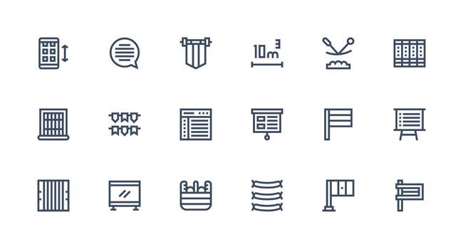 Horizontal Icon Collection with 18 Strong Stroke Line Designs Complete Icon Set for Mobile Apps vector