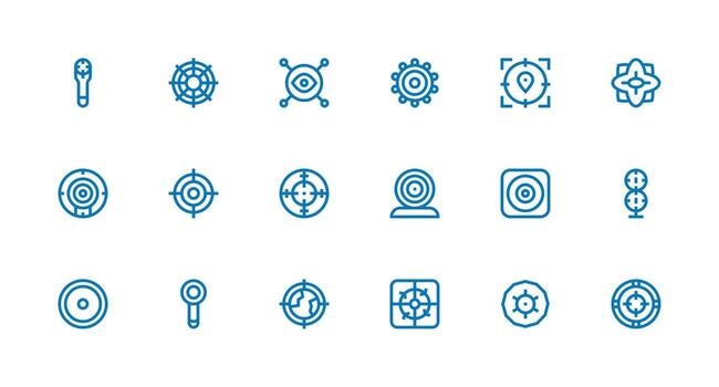 Scope Icon Collection with 18 Strong Stroke Line Designs Sharp Icons for Presentations vector