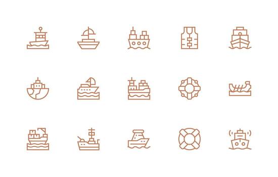 Maritime Set with 15 Regular Line Icons Detailed Icon Collection for Design Systems vector