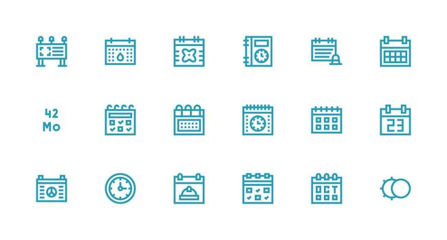 18 fuerte carrera línea estilo íconos desde calendario colección multi-estilo íconos para creativo proyectos vector