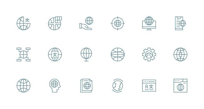 18 mínimo línea estilo íconos desde internacionalización colección limpiar icono colección para web utilizar vector