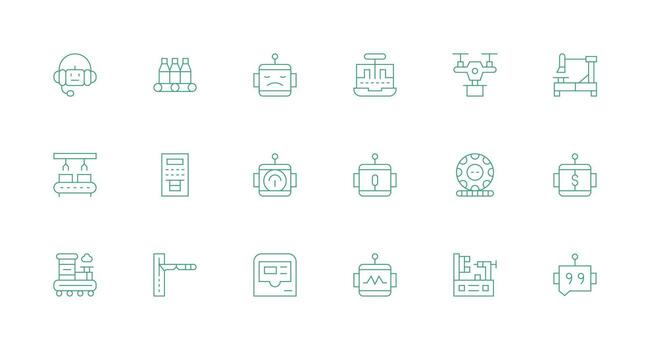 mínimo línea estilo automatizado íconos con 18 vectores moderno línea y glifo icono serie