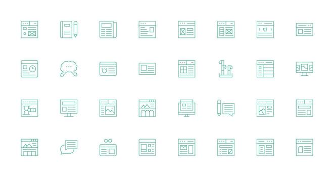 Blog Design Icons featuring 32 in Thin Line Style Clean Icon Collection for Web Use vector