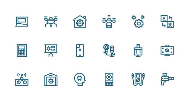 Tech Visual Pack containing 18 Strong Stroke Line Icons Essential Icons for Rapid UI Building vector