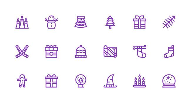 18 Strong Stroke Line Icons for Christmas Graphics Sharp Icons for Presentations vector