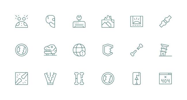 Broken Icon Set with 18 Minimal Line Graphics Outline Icon Pack vector