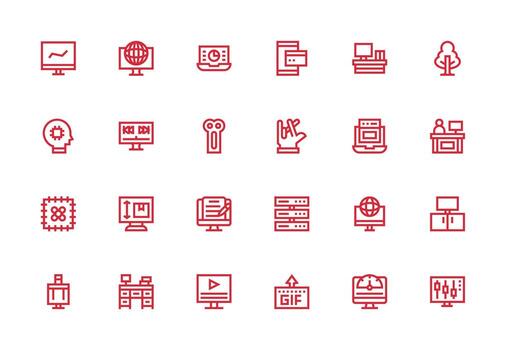 Computer featuring 24 Icons in Thick Line Line Design Theme-Based Icon Pack vector