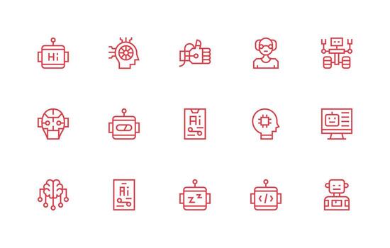 artificial inteligencia diseño íconos presentando 15 en regular línea estilo mínimo icono paquete vector