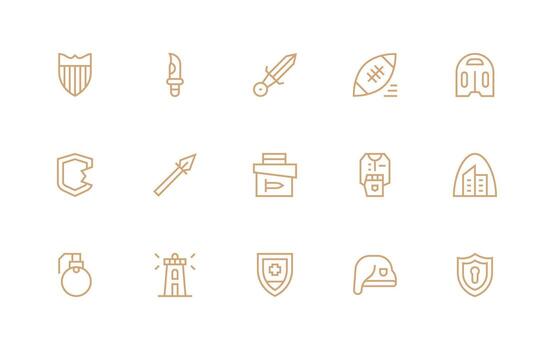 15 Defense Icons in Regular Line Aesthetic Clean Icon Collection for Web Use vector