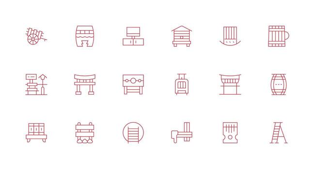 Wooden Design Icons featuring 18 in Minimal Line Style Balanced Icon Set for Functional Design vector