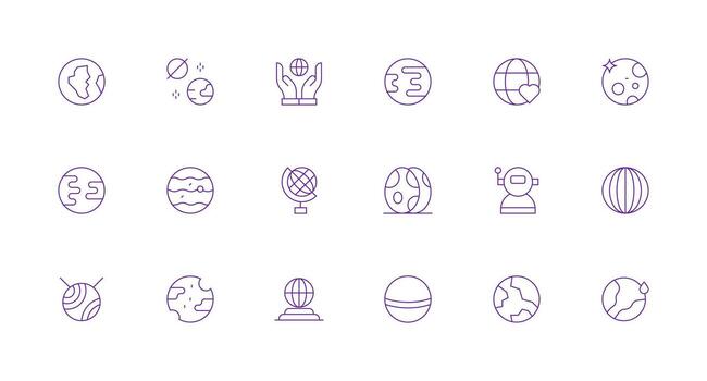 18 Minimal Line Icons for Planet Graphics Icon Set vector
