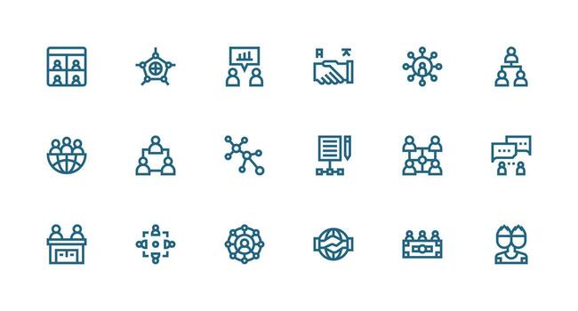 18 fuerte carrera línea íconos para colaboración gráficos limpiar icono colección para web utilizar vector