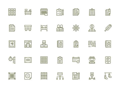 Organization featuring 35 Icons in Regular Clean Line Design Minimal Icon Set for Interface Projects vector