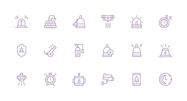 Alarm Design Icons featuring 18 in Minimal Line Style Essential Icon Collection vector