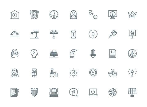 Regular Clean Line Style Power Icons with 35 Vectors Multi-Purpose Icon Set