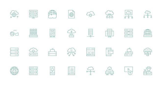 32 Icons for Hosting in Thin Line Format Light Icon Series vector