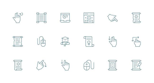 Desplazarse conjunto con 18 mínimo línea íconos rápido acceso íconos para ui desarrollo vector