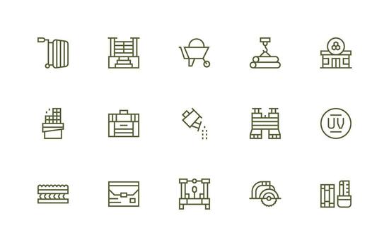 15 Regular Line Style Icons from Materials Collection Complete Icon Bundle for Web Design vector