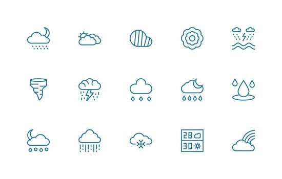 Precipitation Visual Pack containing 15 Regular Line Icons Basic Icon Series vector