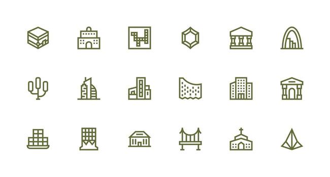 Architecture Icon Set with 18 Strong Stroke Line Graphics Well-Structured Icons for Creative Use vector