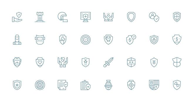 32 Thin Line Style Icons from Shield Collection Minimal Icon Set for Interface Projects vector