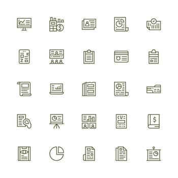 Medium Stroke Outline Style Summary Icons with 25 Vectors Clear and Concise Icon Set Collection