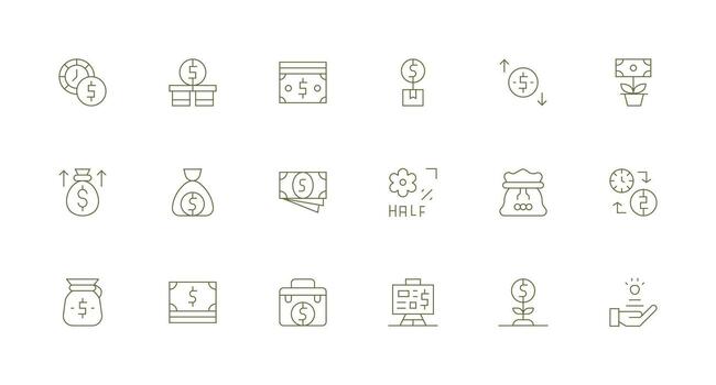 Profit Design Icons featuring 18 in Minimal Line Style Basic Icon Series vector