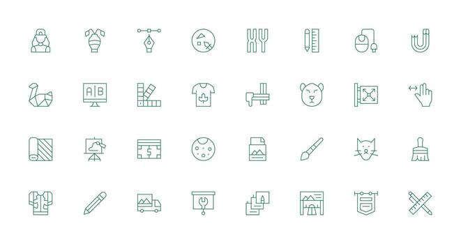 Graphic Design Design Icons featuring 32 in Thin Line Style Compact Icon Set vector