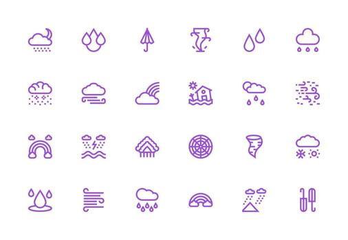 Storm Icon Set with 24 Thick Line Line Graphics Clear and Concise Icon Set Collection vector
