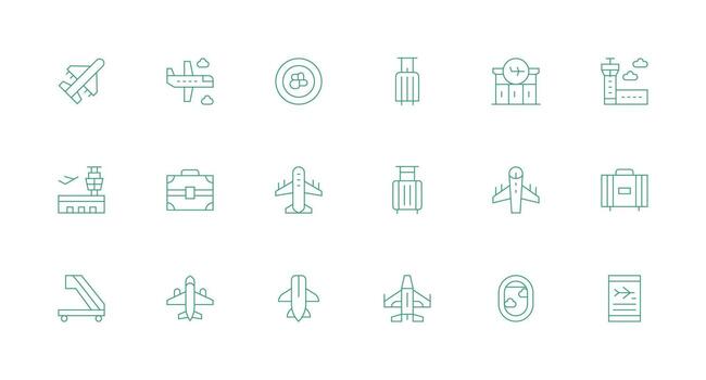 Airplane featuring 18 Icons in Minimal Line Design Complete Icon Set for Mobile Apps vector