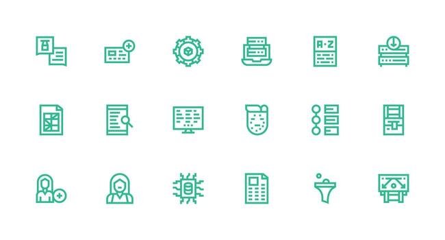 Database Set with 18 Strong Stroke Line Icons Universal Icon Pack vector