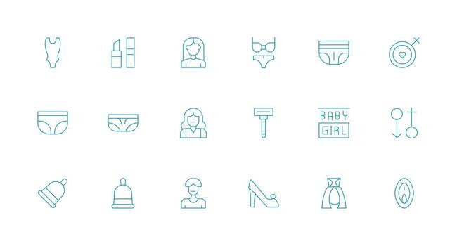 Feminine Icon Collection with 18 Minimal Line Designs User Interface Icons for Digital Products vector
