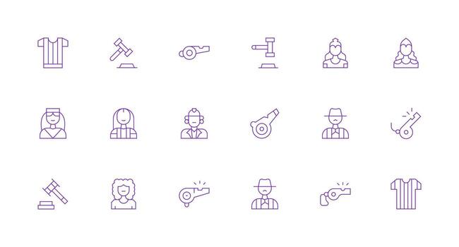Judge Design Icons featuring 18 in Minimal Line Style Digital Icon Collection vector