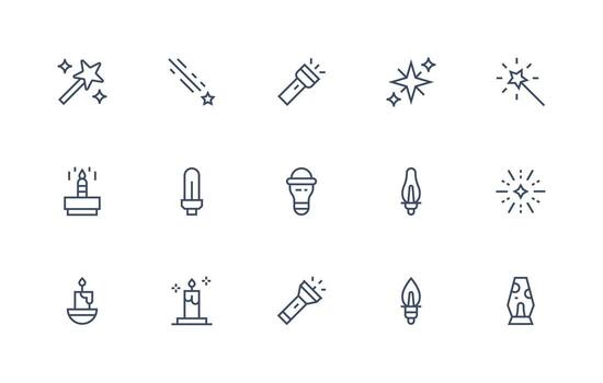 Glow including 15 Regular Line Illustrations Reusable Icon Set vector