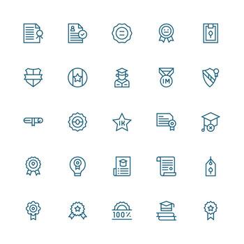 Certification Icon Set with 25 Medium Stroke Outline Graphics Complete Icon Bundle for Web Design vector