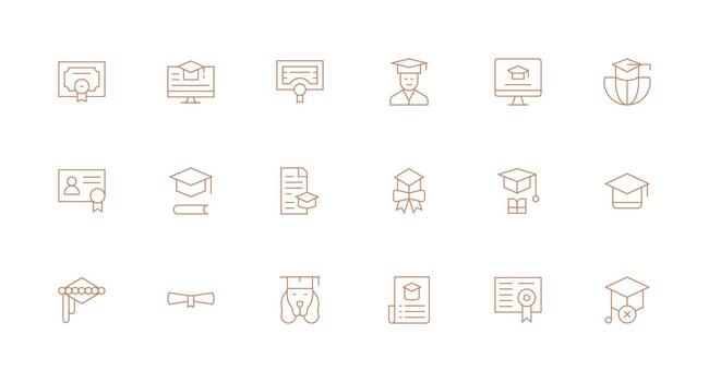18 Minimal Line Style Icons from Graduation Collection Simple Icons for Interface and Wireframes vector
