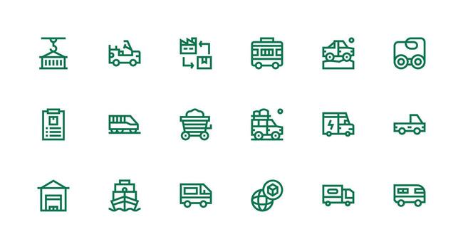 Freight Design Icons featuring 18 in Strong Stroke Line Style Web and App Icon Pack Collection vector